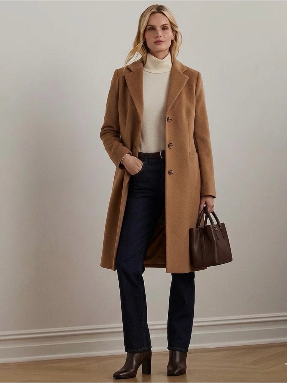 NWT ✨ Ralph Lauren Camel Wool-Blend Single-Breasted Reefer Coat